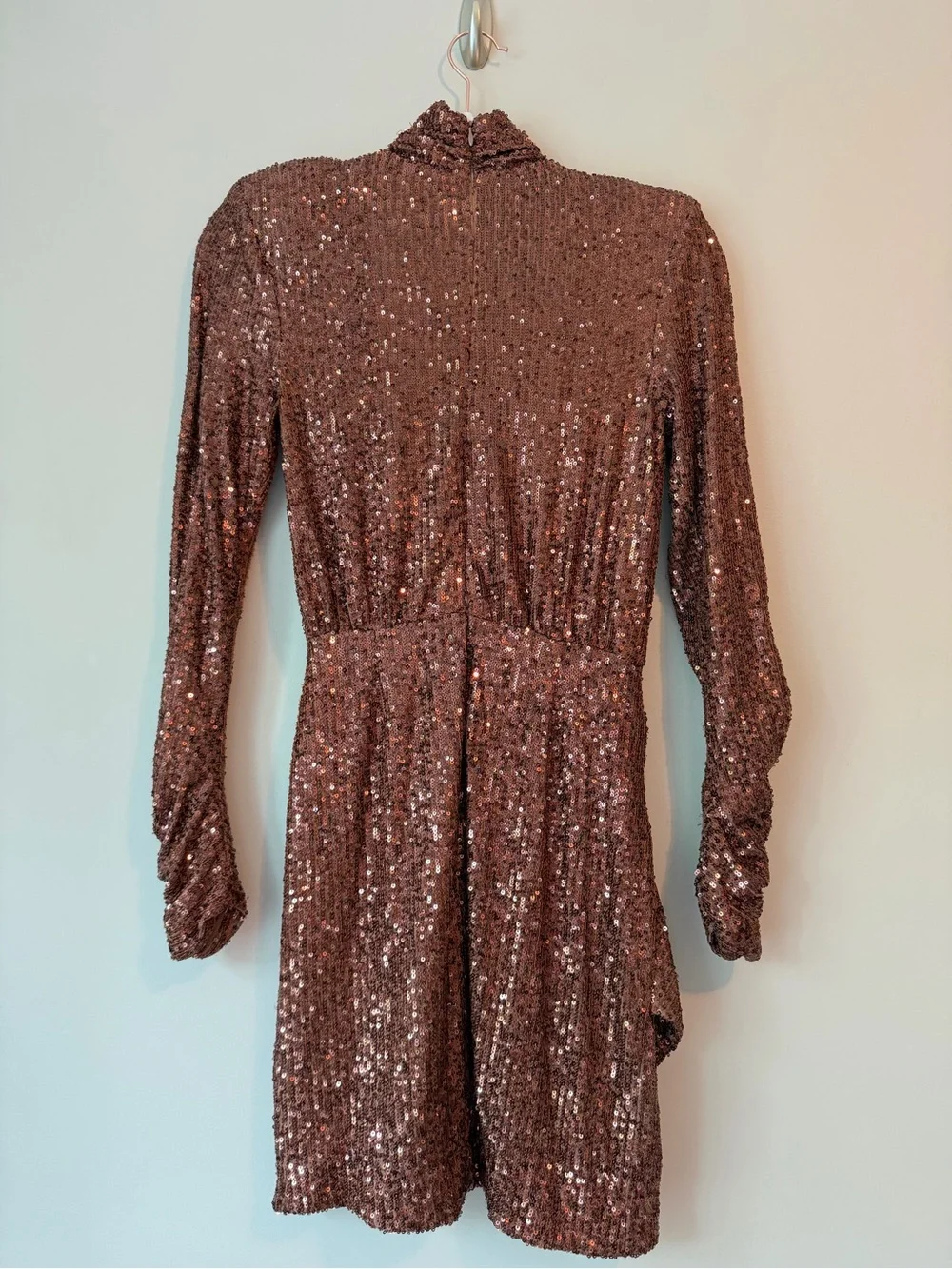 Ronny Kobo Brown Sequin Mock Neck Long Sleeve Mini Dress Sz XS VGUC